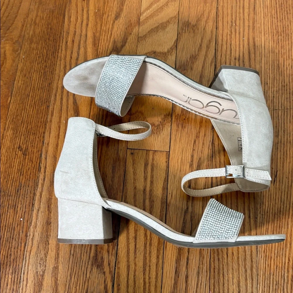 Sugar Machelene dressy block heel sandal rhinestone beige‎ strap size 10